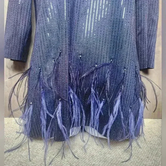St. John Embellished Feather Sequin V-neck 3/4 sleeve Blouse Small Wool Blend - Picture 3 of 16